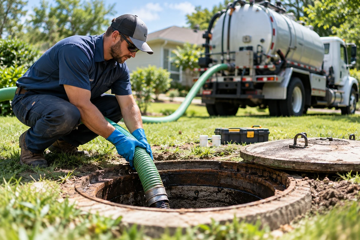Technician inspecting a commercial onsite wastewater system in Northern Kentucky