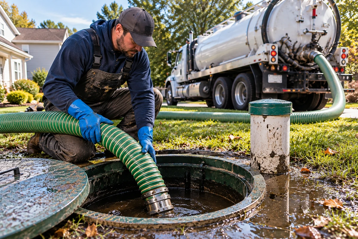 Completed septic system components being inspected before final backfill in Covington, KY
