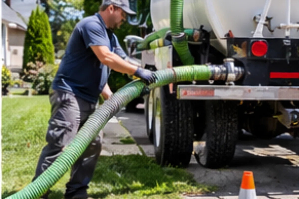 Technician connecting tank, distribution and drainfield piping in Covington, KY